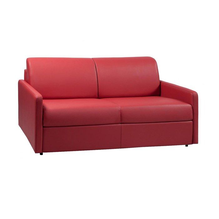 Canapé 3 places convertible express en simili rouge - Couchage à lattes larges 140 cm - Matelas 18 cm CALIFE