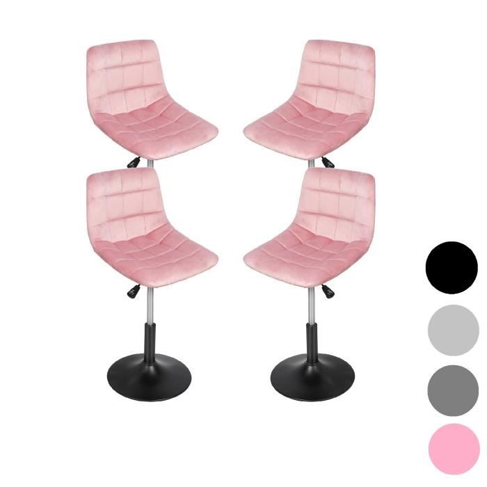 willonin® 4 x tabourets de bar, siège en velours et hauteur réglable 33-50cm, chaise de cuisine pivotante avec dossier, rose