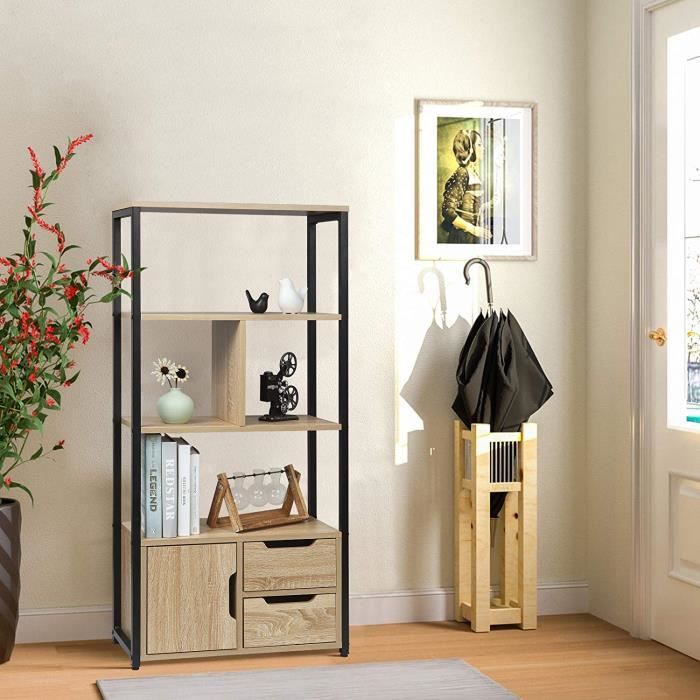 WOLTU Bibliothèque Étagère de rangement avec tiroirs 58x24x120cm en métal et MDF style industrie Chêne Clair WOLTU Bibliothèque Étagère de rangement avec tiroirs 58x24x120cm en métal et MDF style industrie Chêne Clair