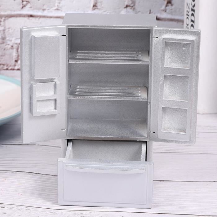 Mini Réfrigérateur En Bois Pour Maison De Poupée 1:12 - Bouleau Blanc, Double Porte, Décoration Réaliste - 3