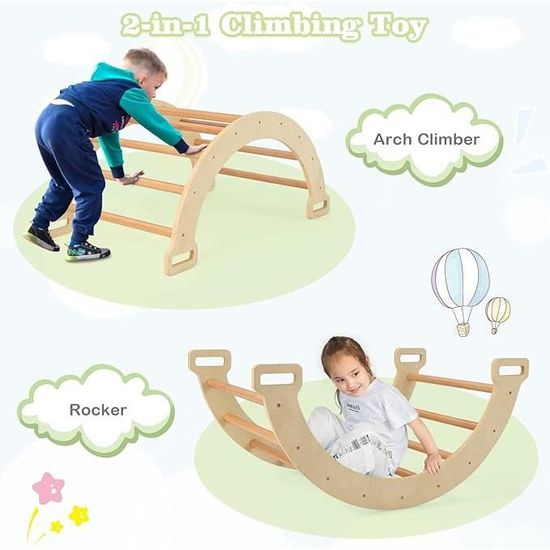 GOPLUS 8 en 1 Arche Escalade Montessori Enfants, Cheval à Bascule en Bois avec Bac Rangement Jeux pour Bébés 3 Ans+, Charge 50KG (Bois Naturel, 80x47x41CM|L GOPLUS 8 en 1 Arche Escalade Montessori Enfants, Cheval à Bascule en Bois avec Bac Rangement Jeux pour Bébés 3 Ans+, Charge 50KG (Bois Naturel, 80x47x41CM|L