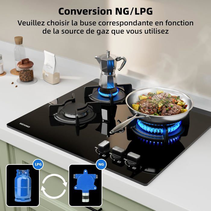 Plaque de Cuisson Gaz WEHIMO 3 Brûleurs Verre Trempé Allumage — free download