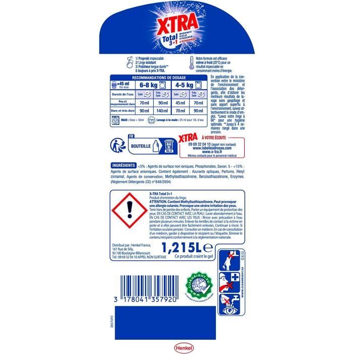 Xtra lessive liquide total lavage 3x27 soit 3x1,89l - Tous les produits  poudre et liquide - Prixing