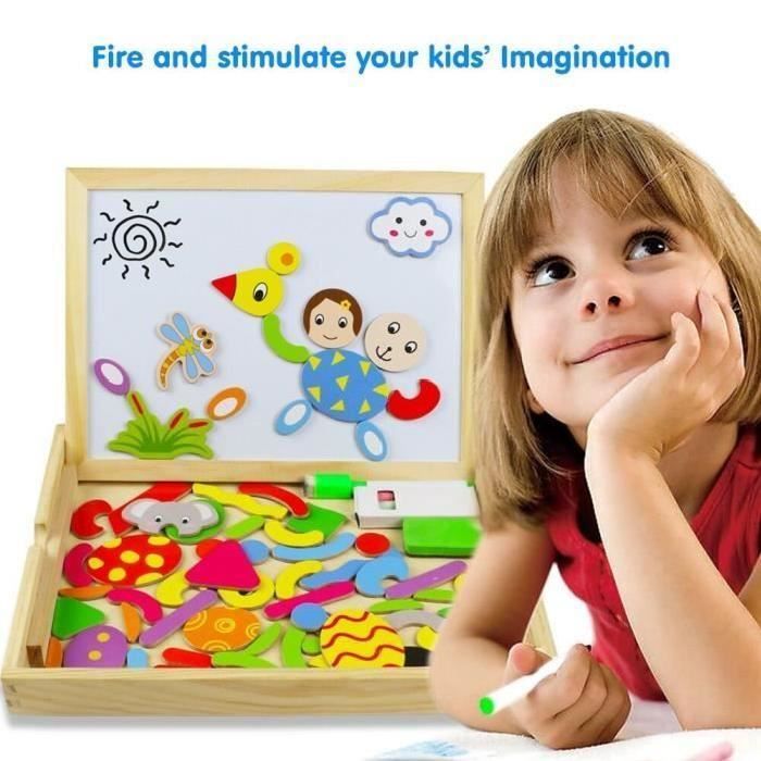 Puzzle Magnétique Double Face Aolso – Jeu Éducatif 47 Pièces, Tableau Aimanté 2-en-1 Pour Enfants 3 4 5 Ans