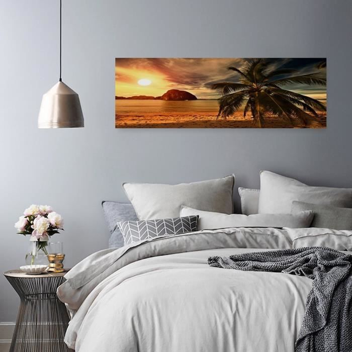 Paysage coucher de soleil plage, tirage photographique sur bois, peinture moderne décorative | Leroy Merlin