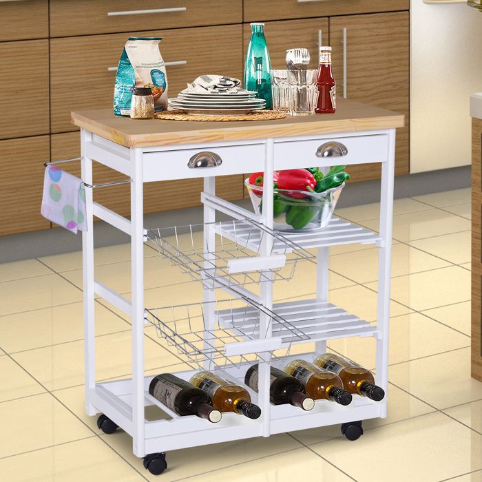 Chariot De Service Relaxdays 2 étages – Bambou Et Fer, Roues 360°, Freins, 57x46x28 Cm, Table D'appoint Mobile