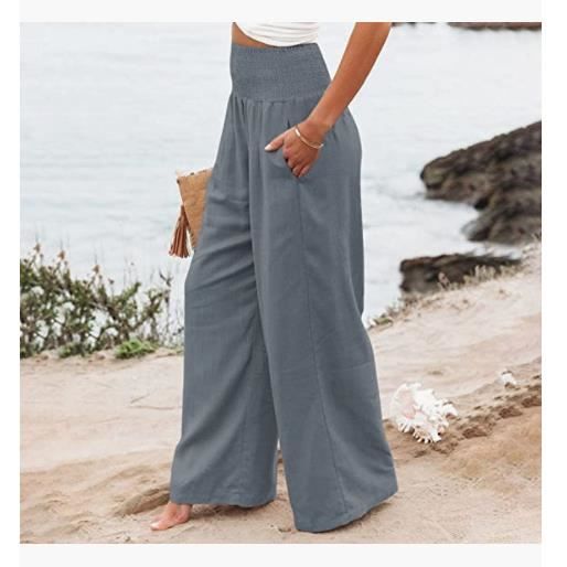PDGJG Pantalon large en laine pour femme Pantalon d'hiver taille élastique  Pantalon ample Pantalon décontracté épais et droit (couleur : gris, taille  : 31 code) : : Mode