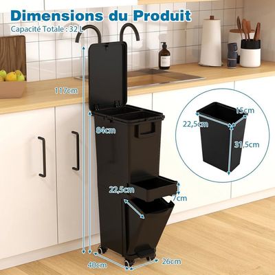 COSTWAY Poubelle Cuisine Double Compartiments en Plastique 38L, Poubelle Tri Selectif a Roulettes, 2 Couvercles, Seaux Amovibles 2 x 12L, Panier a Pédale 14L avec Poignée (Beige 2 couvercles,38L COSTWAY Poubelle Cuisine Double Compartiments en Plastique 38L, Poubelle Tri Selectif a Roulettes, 2 Couvercles, Seaux Amovibles 2 x 12L, Panier a Pédale 14L avec Poignée (Beige 2 couvercles,38L