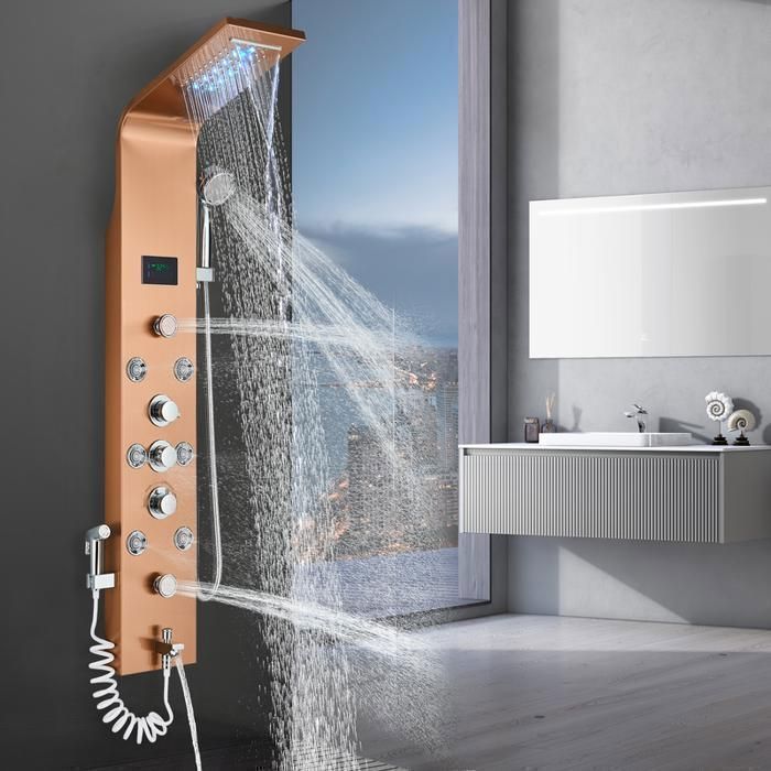 Colonne De Douche Inox 113cm Avec Effet Pluie Et Massage - 5 Jets - Robinetterie Neuve Rozin
