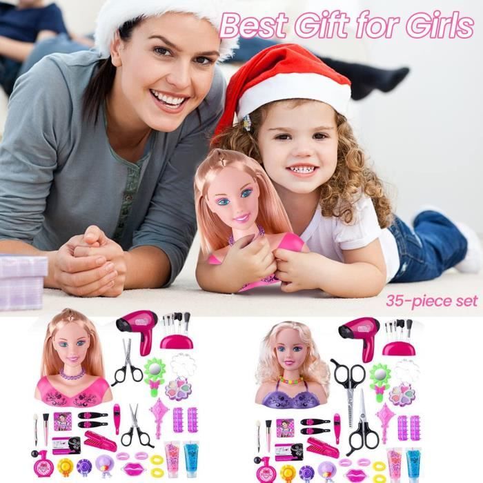 Tete a Coiffer et Maquiller Jeu de Jouets Jouet Fille pour 1 9 Ans Poupee Styling Head Hairdressing rose 45pcs Cdiscount Jeux Jouets