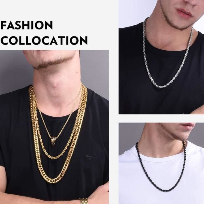 Chaîne Cubaine Collier Homme Femme Argent Collier Chaîne Acier Inoxydable Bijoux Tendance En