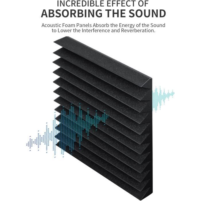 Lot De 12 Panneaux Acoustiques Autocollants, Rembourrage Insonorisant En Polyester Panneaux Muraux Insonorisants Haute Densite 30 Cm X 30 Cm Noir 96260034