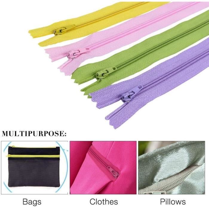 10 Fermetures Éclair 20cm Multicolores - Nylon Pour Couture DIY Sacs Robes Housses