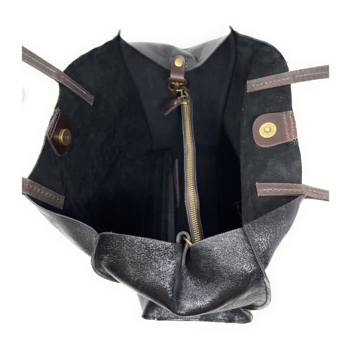 Sac porté épaule en cuir italien SILVER Noir irisé OH MY BAG