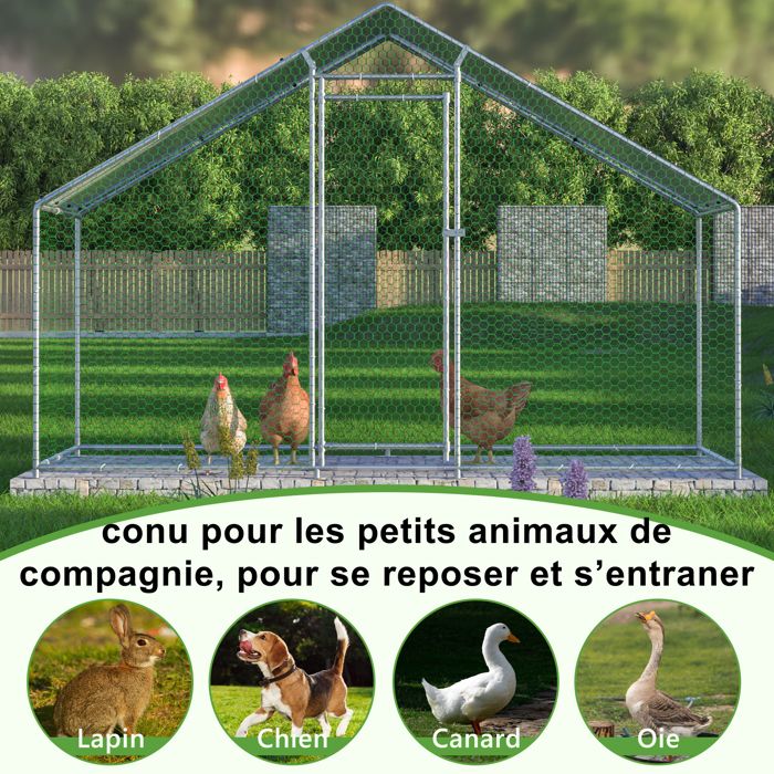 Pawhut - Enclos poulailler chenil 5,75 m² - toit anti-UV, porte verouillable - dim. 3,04L x 1,9l x 2,2H m - acier galvanisé Pawhut - Enclos poulailler chenil 5,75 m² - toit anti-UV, porte verouillable - dim. 3,04L x 1,9l x 2,2H m - acier galvanisé