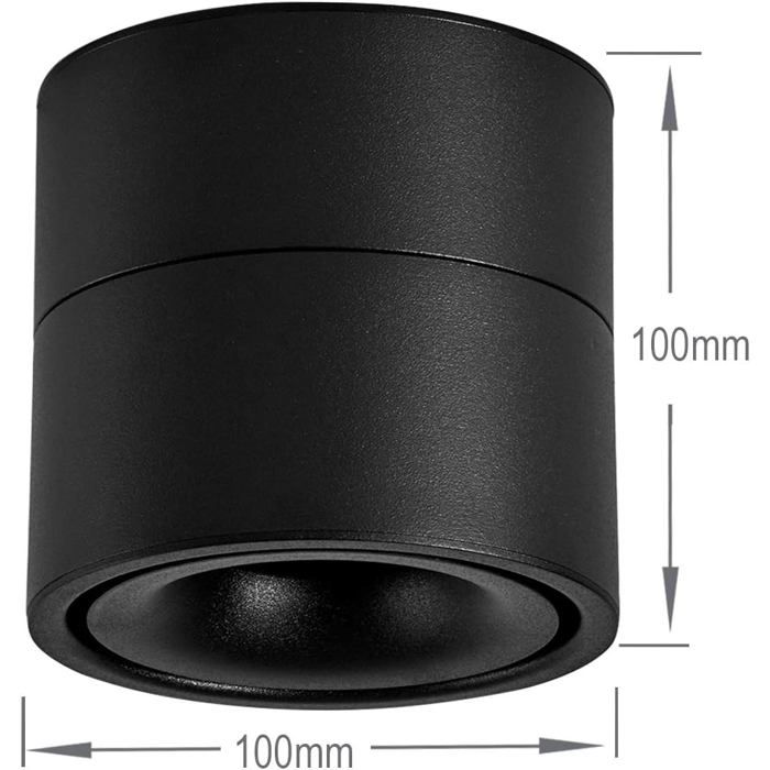 10W Dimmable LED Ceiling Spotlight – 360° Adjustable, 3000K–6000K CCT, COB Chip, Surface Mount With App & Switch Control (Black)