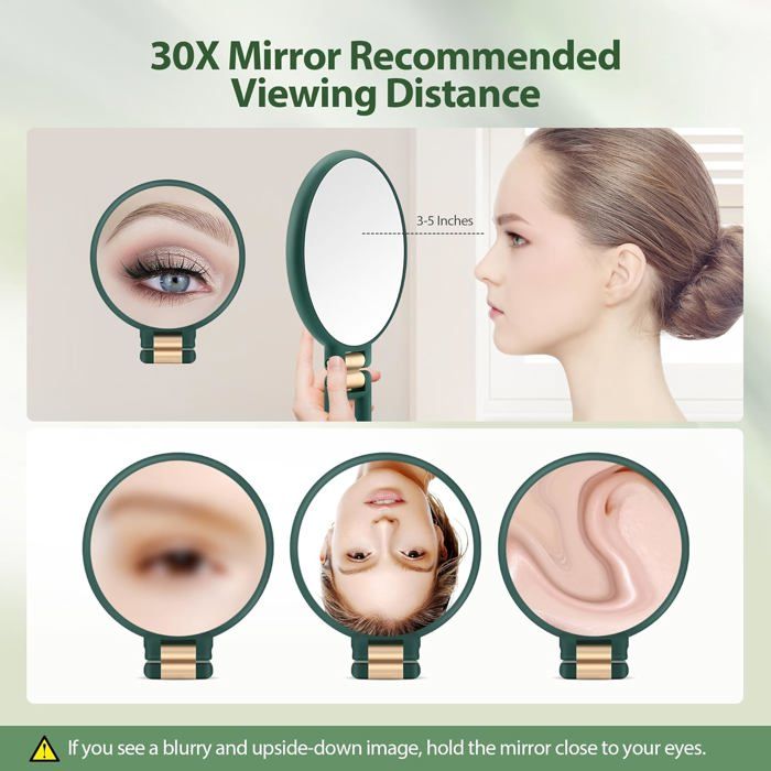 Miroir Grossissant X30 Avec Poignée Pliable - Double Face 1x/30x, Pince à épiler Et Ciseaux Inclus - Pour Maquillage, Rasage