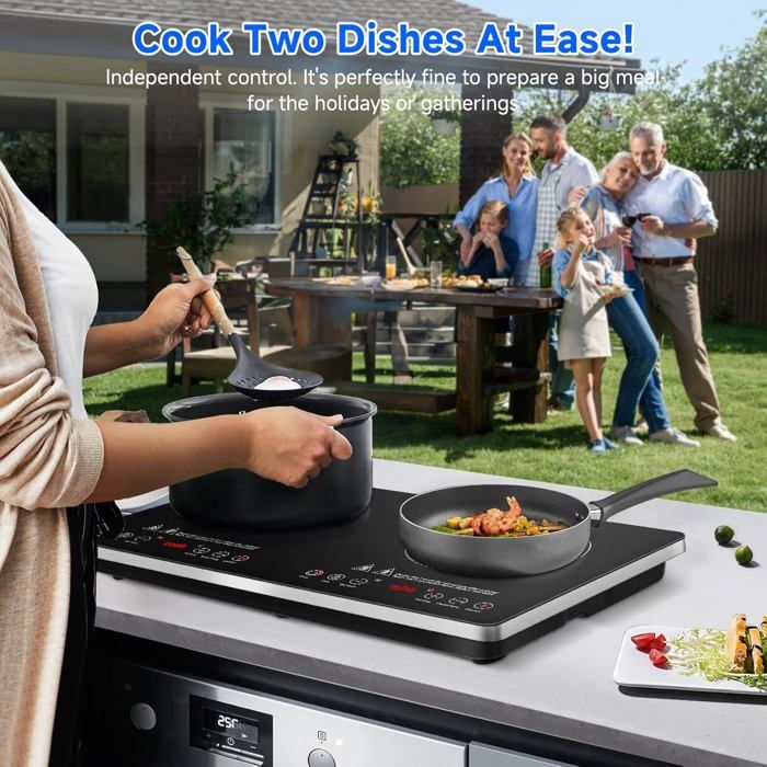 AMZCHEF Table de cuisson à induction 2000 W, 20 niveaux de puissance et température, commande tactile, multifonctions, n AMZCHEF Table de cuisson à induction 2000 W, 20 niveaux de puissance et température, commande tactile, multifonctions, n
