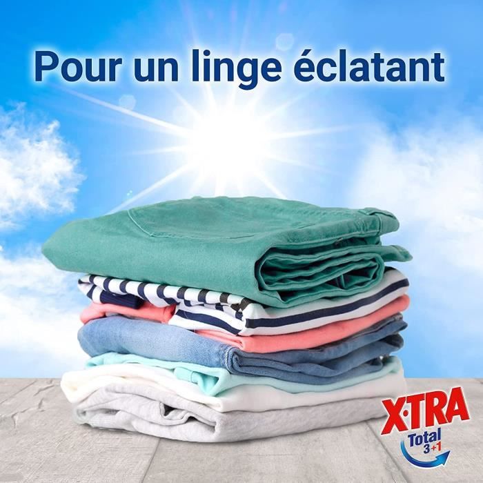 X*Tra Total - 27 lavages - Lessive liquide - 4 en 1 - Entretien du linge -  Efficace dès 20°C - Propreté - Eclat - Fraîcheur - Engagé pour vous -  Economique - Emballage recyclable : : Epicerie