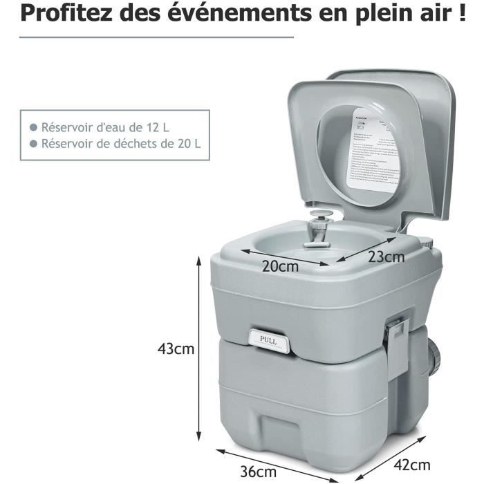BRANQ Toilettes 15,5 litres de camping toilettes seau WC extérieur Voyage (noir