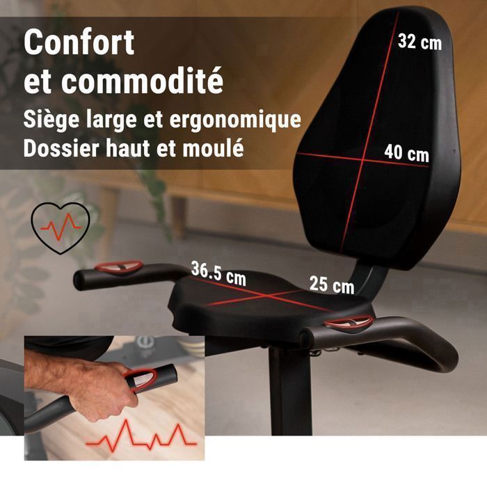 Hop-Sport Vélo Semi-allongé HS-060L Pulse, Roue D'inertie De 15 Kg