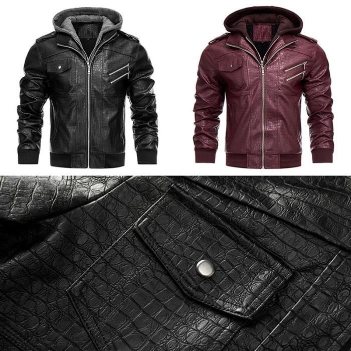 Blouson Moto En Cuir PU Homme - Style Racer - Coupe-Vent Décontracté Avec Multipoches - Automne/Hiver