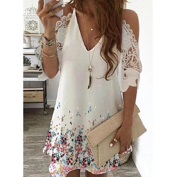 Robe Vintage en dentelle pour femmes imprim Floral paules