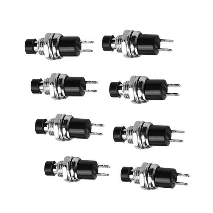 Lot De 10 Interrupteurs à Bouton Poussoir Momentanés PBS-110 - Mini Boutons Ronds Noirs Normalement Ouverts