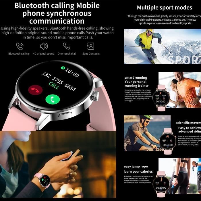 Montre Connectée Femme Avec Appel Bluetooth, 1,32'' Smartwatch Sport  Étanche Ip68 Avec Fonction Féminine-Spo2-Fréquence Cardi[u983] - Cdiscount  Téléphonie