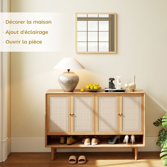 HOMCOM Miroir Mural Organique 70x50cm - Cadre Bois De Pin, Horizontal Ou Vertical, Décoration Naturelle