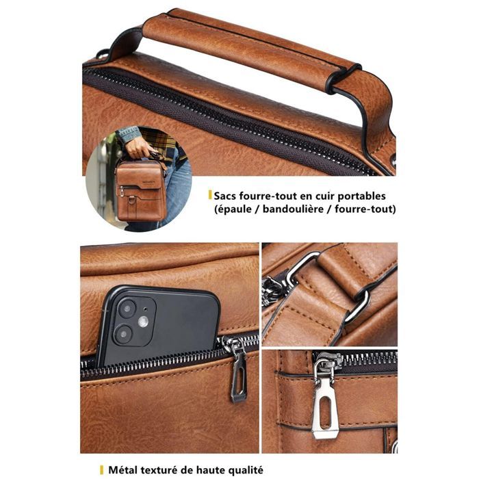 Sac Bandoulière En Cuir Véritable Vintage - Pour Appareil Photo Reflex, Dimensions 25,4x33x12,7 Cm, Fait Main - 3