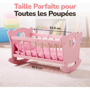 Lit Berceau En Bois Pour Poupée – Avec Literie Complète – Pour Poupées Jusqu’à 46 Cm – Accessoire De Jeu – Cadeau Enfant – Rose