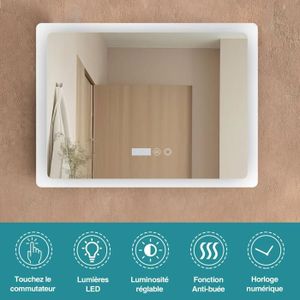 Miroir De Salle De Bain Design Nuage 90x50cm - LED 3 Couleurs Réglables, Affichage Heure/température, Anti-buée, étanche IP44 - Installation Murale Ou Sur Pied - 3