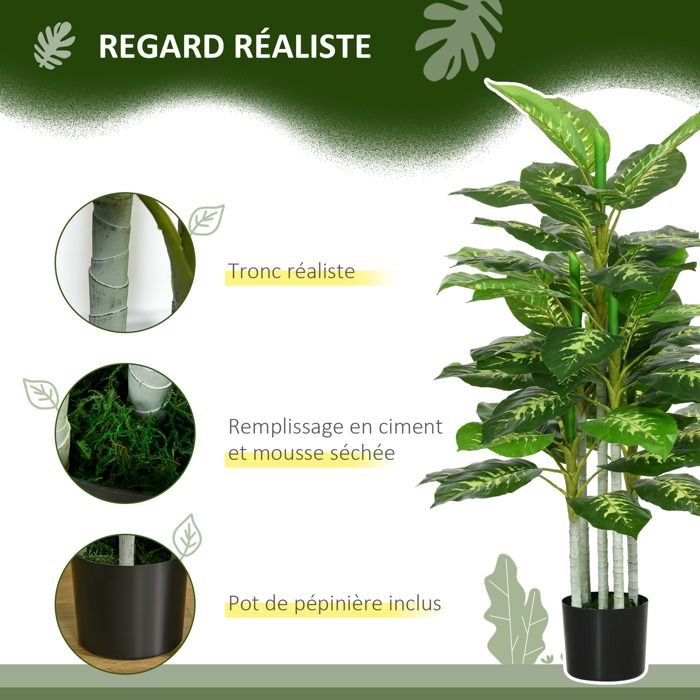 HOMCOM Plante Artificielle Arbre Artificiel Monstera Deliciosa Avec Pot Inclus Hauteur 120 Cm