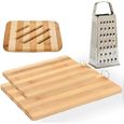 Lot de 2 planches à découper en bois de bambou pour cuisine, robustes comme plateaux de service + dessous de plat en bambou + râpe m-0