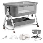 KITYTETY Lit Bébé Berceau Cododo avec Matelas, Panier de Rangement, Sangle Fixe, 6 Hauteurs Réglables Lit Cododo pour Bébé 0-18 Mois - Gris