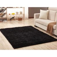 Tapis salon hirsute 120x160 cm - descente de lit chambre grande taille tapis poils longs moderne tapid moquette Noir