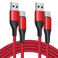 Lot de 2 Câble USB-C Rapide 3A pour OPPO Reno 8 Pro Find X3 X5 Lite A16 A53 A53S A54 A94 - 1 Mètre Rouge Nylon Robuste Tressé