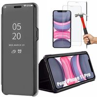 Coque pour iPhone 11 (6.1") avec 2 Verres Trempés Protection intégrale Effet Mirroir Smart Case Noir