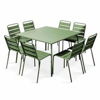 Ensemble table de jardin et 8 chaises - OVIALA - Palavas - Acier - Vert Cactus