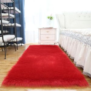 NATTE - TAPIS DE PLAGE Tapis blanc épais en fourrure douce,pour salon,chambre à coucher,en peluche,Imitation laine,duveteux,pour - 9970-Red-40x60cm