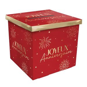 Urne Tirelire Valise Joyeux Anniversaire Bleu Marine & Or – Format Carton Élégant 24×16×10 Cm