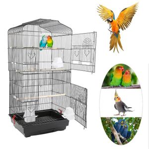 VOLIÈRE - CAGE OISEAU Cage pour Oiseaux Volière de Perroquet Canaries Perruche Canaris avec 4 mangeoires, 3 perchoirs Noir