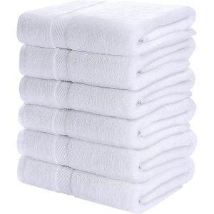 SERVIETTES DE BAIN Linge De Bain - Towels 6 Serviettes Coton 60 X 120 Cm Blanc Piscine Spa Gymnastique Moyennes Légères Très Absorbantes