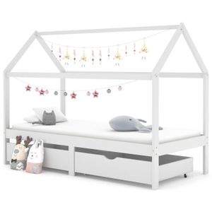 STRUCTURE DE LIT Liya Cadre de lit d'enfant avec tiroirs Blanc Pin massif 90x200 cm HB-1