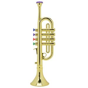 TROMPETTE Enfant Trompette Jouet Enfants Or Enduit Corne Instrument à Vent avec 4 Clés Colorées pour Cadeaux