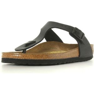 TONG Sandales Birkenstock Gizeh noires pour femmes en cuir avec boucle de serrage réglable et semelle Birkenstock