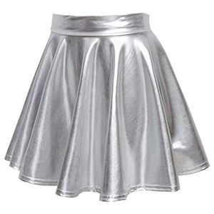 JUPE Mini jupe plissée en métal pour femmes Argent404