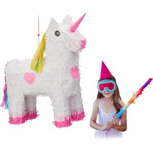 Piñata Pinata Licorne à Suspene Enfants à remplir Anniire décoration, Blanc-Rose, HxWxD: 47 x 43 x 13 cm257
