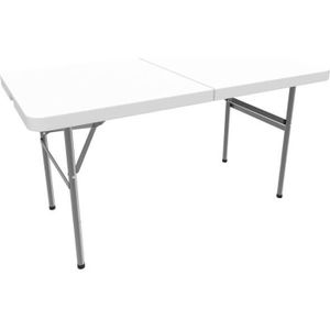 TABLE DE JARDIN  Table en Plastique Robuste, Table Pliante Transportable, 122 x 61 cm, Blanc, Pliable en deux, Matériau:  HDPE